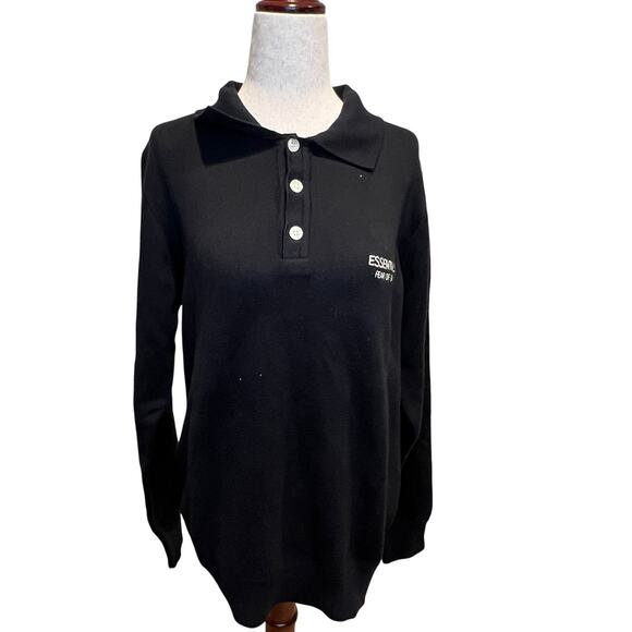 FEAR OF GOD ESSENTIAL Men's Long Sleeves Polo Shirt Size M In Black - Picture 1 of 8